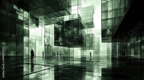 Futuristic, dark, green, urban, architectural space