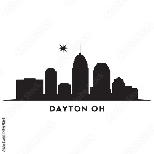 Dayton, OH skyline, monochrome Vector black silhouette. with white background