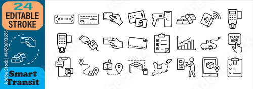 Smart transit and payment icons representing logistics e-commerce and financial technology