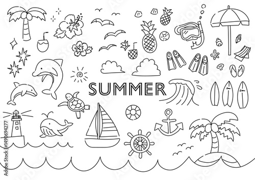 夏の手描きイラストセット