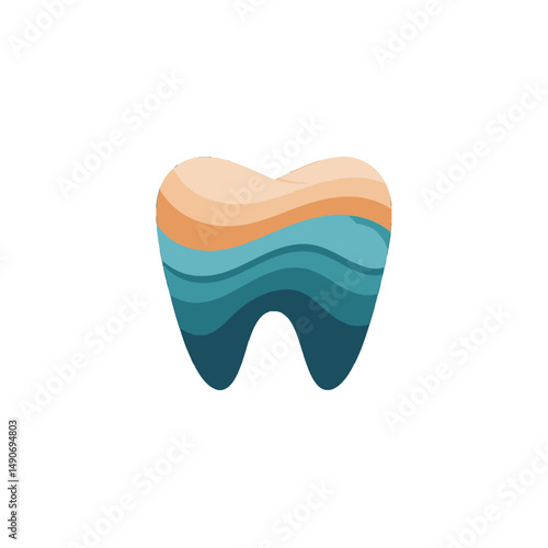Stylized Tooth with Wavy Blue and Beige Layers