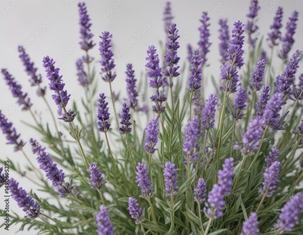 Obraz premium Close-up of lush lavender sprigs, vividly colored, stark white backdrop , violet, color, isolated