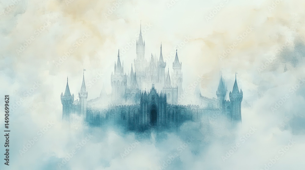 Fototapeta premium Enchanted Castle in the Clouds: A Fairytale Realm