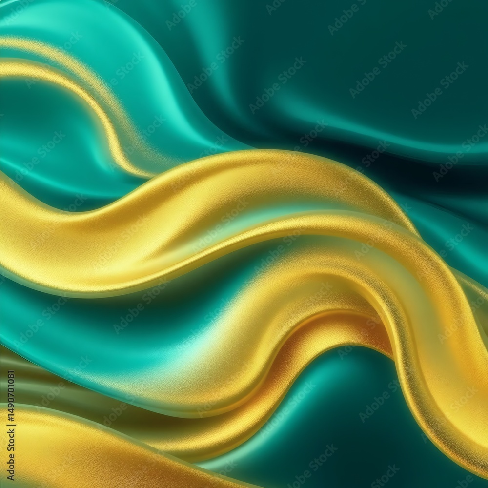 Obraz premium Teal and gold waves create a dynamic abstract background with subtle shimmering textures and a sense of flowing movement, perfect for adding depth.