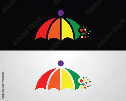 Colorful umbrella graphic vector template on contrasting backgrounds suitable for various design projects and creative purposes
