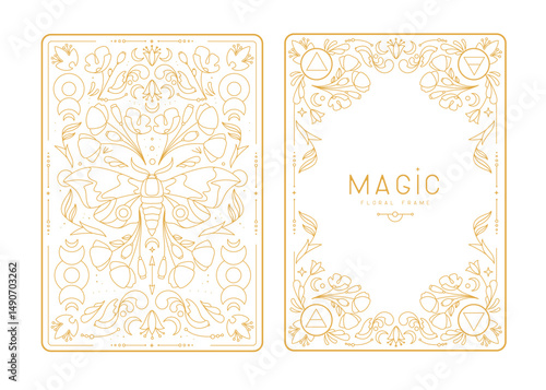 Modern magic witchcraft frames with floral elements and ornament. Decorative floral back and face card design. Vector illustration