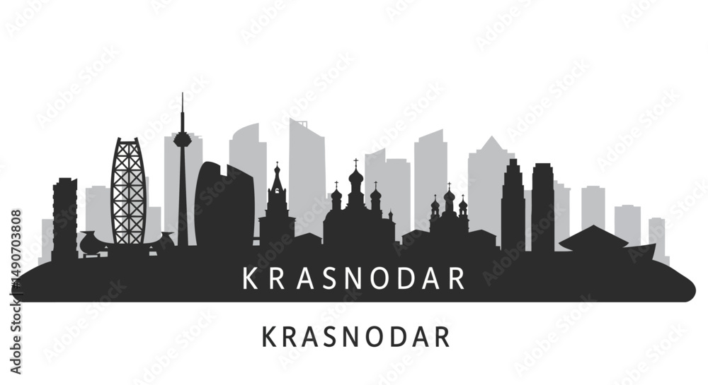 Fototapeta premium Krasnodar City Skyline with Russia, and Vector Illustration.