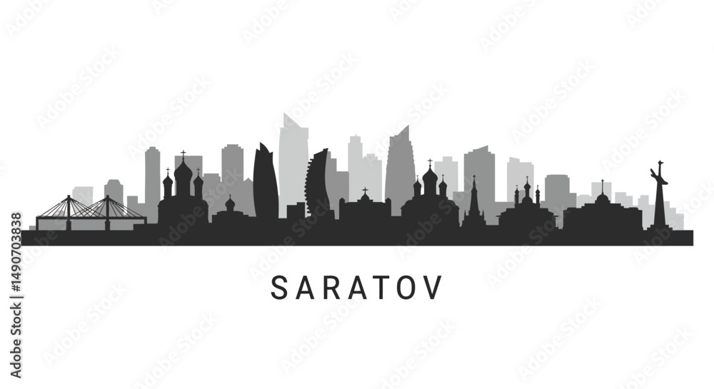 Naklejka premium Saratov Skyline with Russia Cityscape, and Vector Illustration.