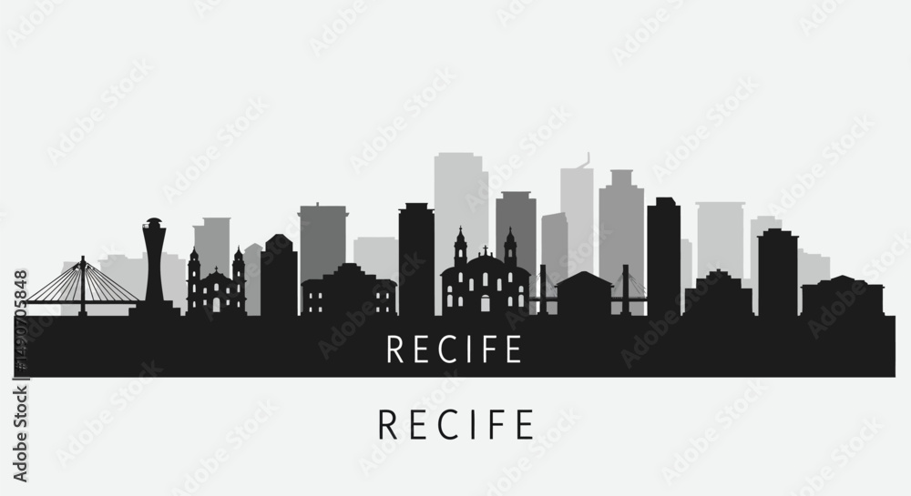Fototapeta premium Recife Skyline with Brazil Cityscape, and Vector Illustration.