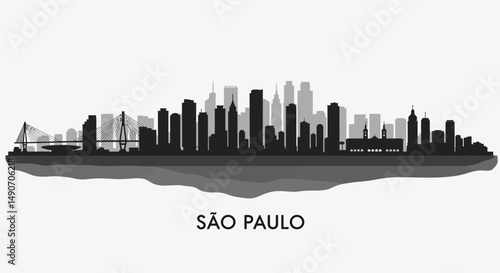 Sao Paulo Skyline Silhouette with Cityscape, and Brazil.