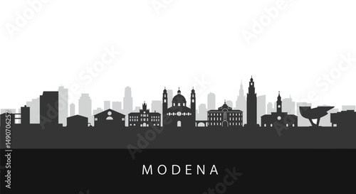 Modena with Italy Skyline Silhouette Landmarks.