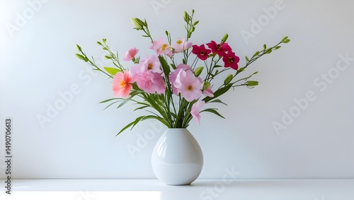 Wallpaper Mural Minimalist Floral Beauty: Vibrant Fresh Flowers in Sleek White Ceramic Vase on Pure White Background Torontodigital.ca