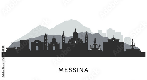 Messina Italy Skyline with Cityscape Silhouette, and Vector.