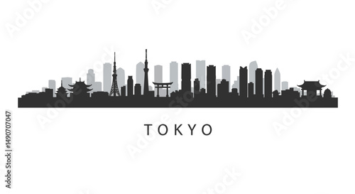 Tokyo Skyline Black Silhouette Japan Cityscape.