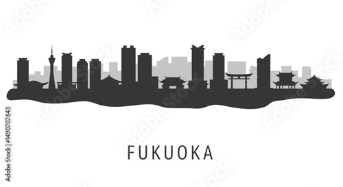 Fukuoka Skyline Japan City Silhouette Vector.