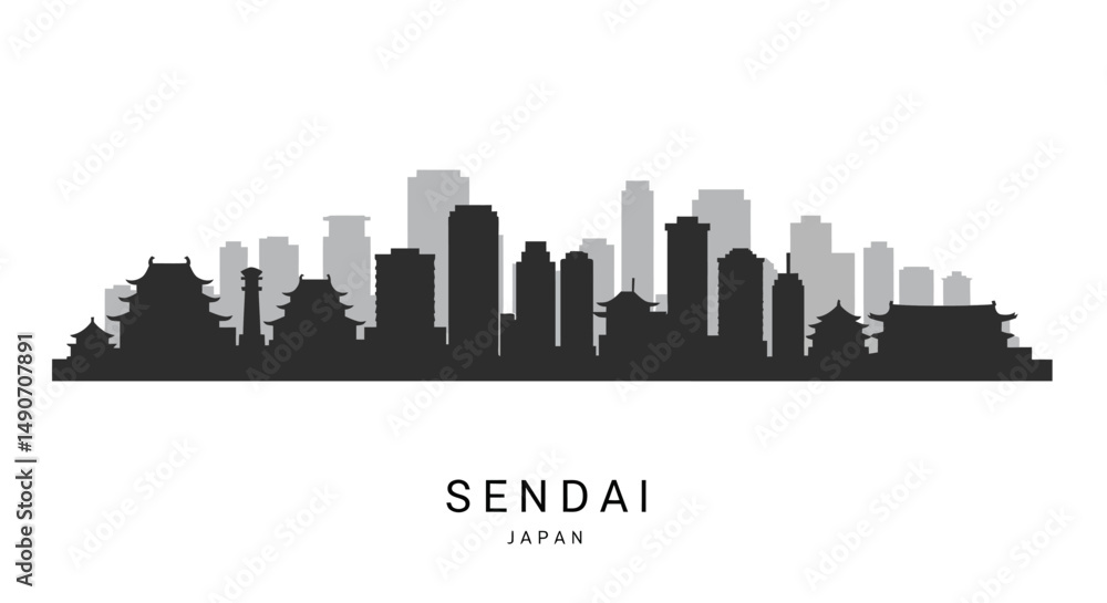 Sendai Japan Skyline City silhouette Vector. Sendai Japan Skyline City silhouette Vector.