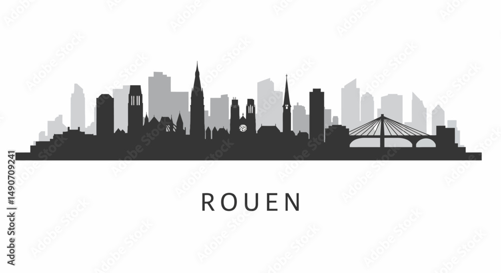 Naklejka premium Rouen Skyline France Cityscape Silhouette.