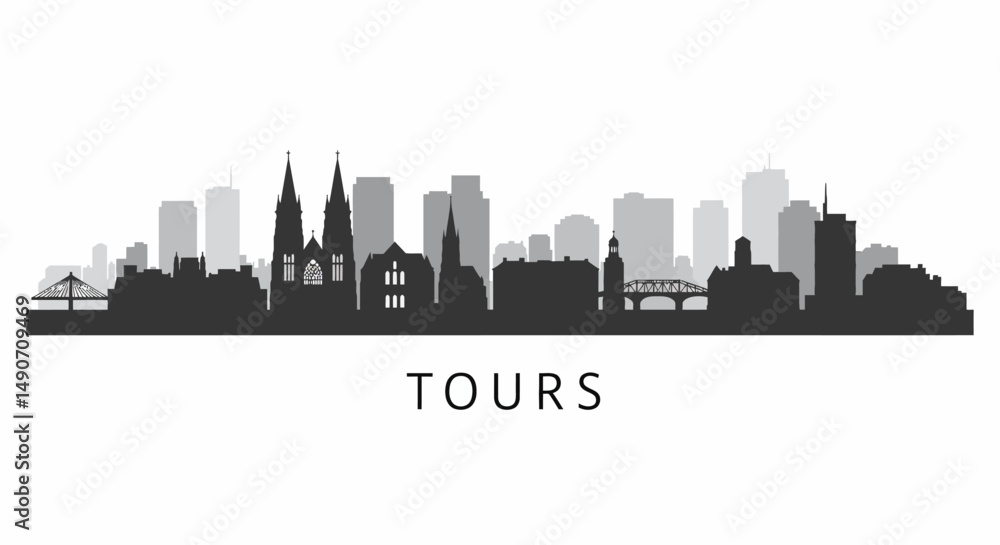 Tours France Skyline with Cityscape Silhouette. Tours France Skyline with Cityscape Silhouette.
