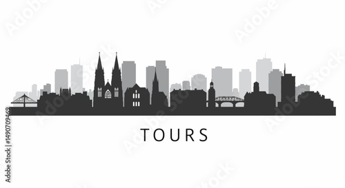Tours France Skyline with Cityscape Silhouette.