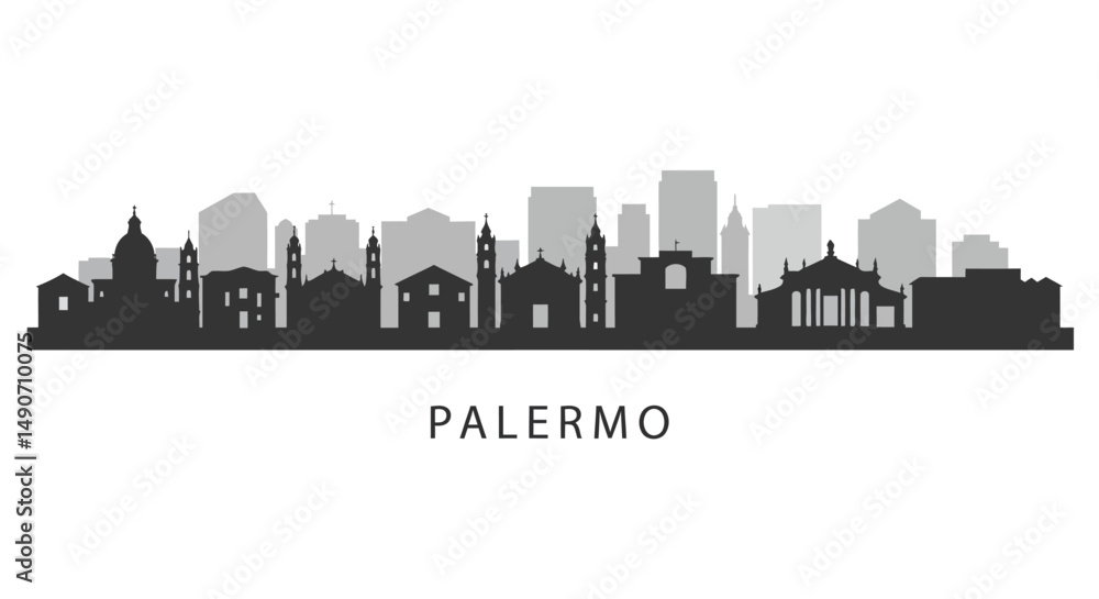 Fototapeta premium Palermo Skyline Silhouette with Italy Cityscape.