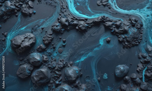 Abstract blue lava stone; ocean-like swirls, indigo & cyan hues  Natural, textured background  ,  natural,  ocean