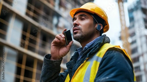 construction worker talking on the phone