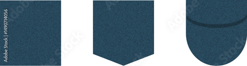 Denim patch pocket. Set of blue denim bag vector icons. Uniform casual style jeans pockets patches.
