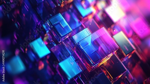 Abstract geometric arrangement of transparent cubes in blue and pink tones. Modern background for technology, science, or design projects.