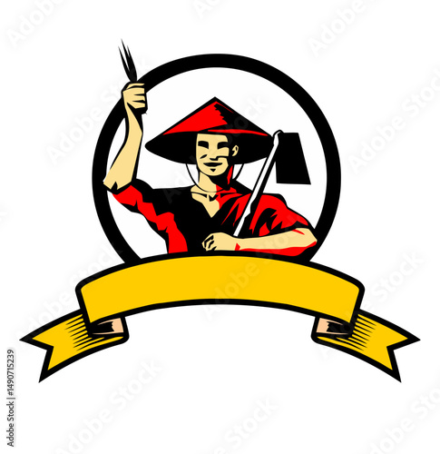 Agricultural Spirit Depicted Through Smiling Farmer With Farming Tools

