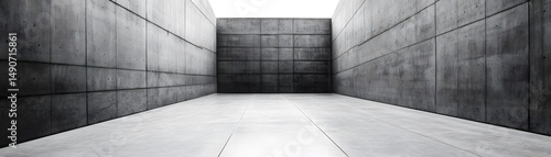 Empty, gray concrete corridor perspective