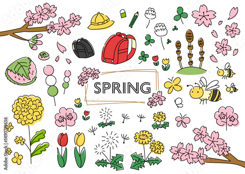 春の手描きイラストセット