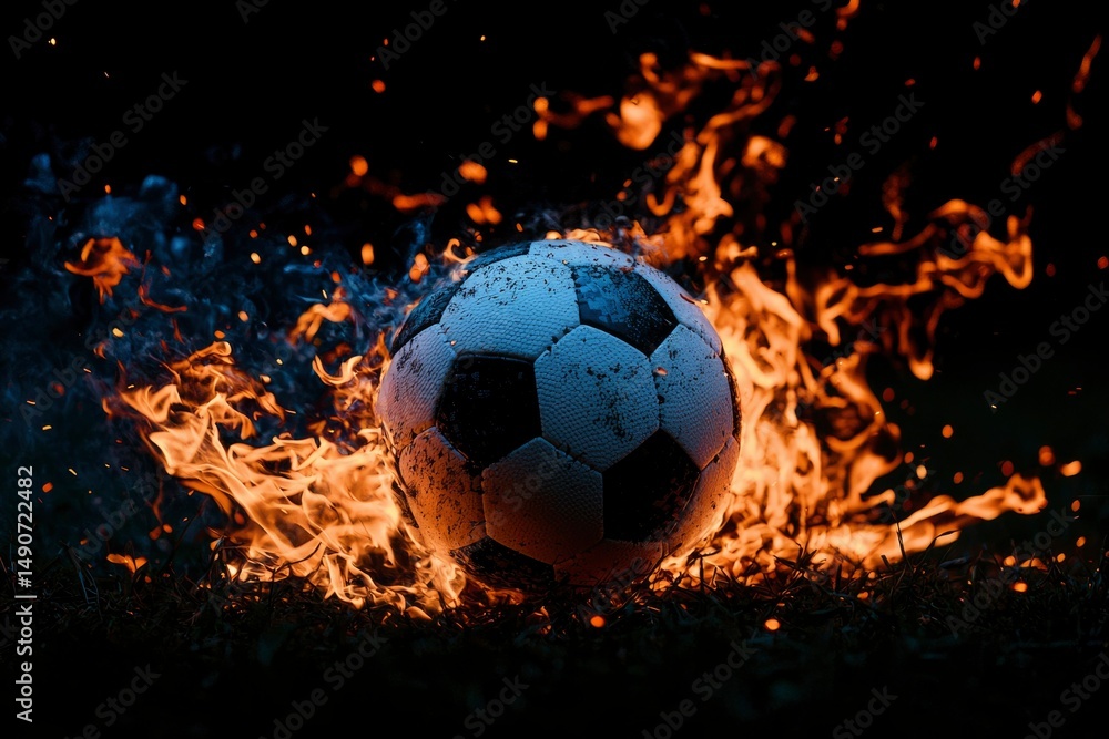 Naklejka premium Soccer ball ablaze