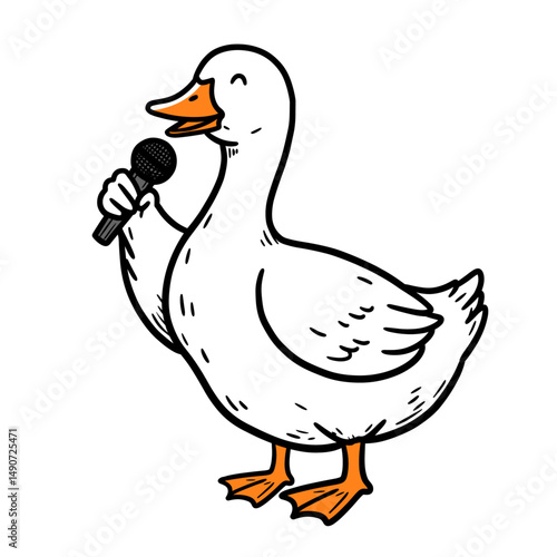 funny goose with a microphone, stand-up comedy duck, singer