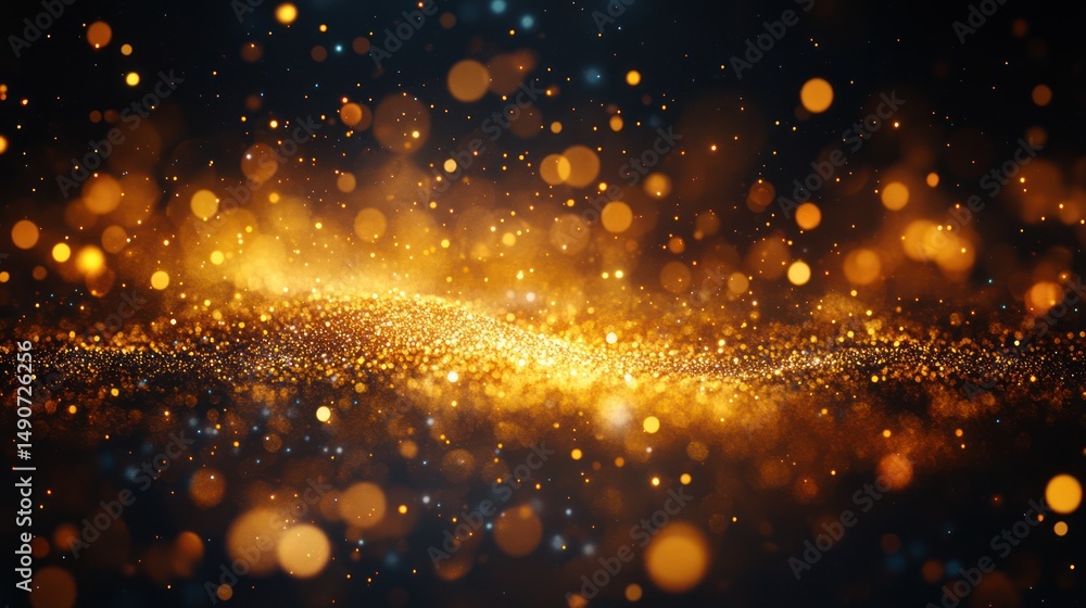 Obraz premium Golden glitter particles swirling on dark background