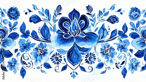 Ornate, detailed floral border in vibrant blue