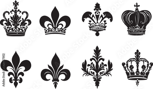 Collection of Elegant Black and White Crowns and Fleur de lis Designs