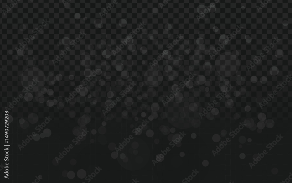 Obraz premium Realistic vector graphic of scattered white bokeh circles or particles. Isolated design elements perfect for overlays, backgrounds, festive, dreamy, or abstract projects. Transparent background.