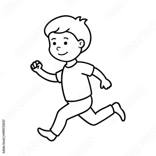 little boy running outline vector drawing
