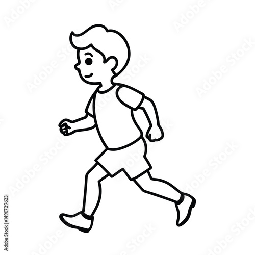 little boy running outline vector drawing