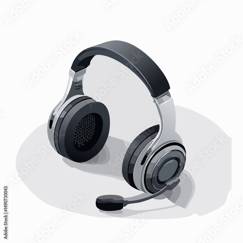 Grey and Black Isometric Headphones with Microphone