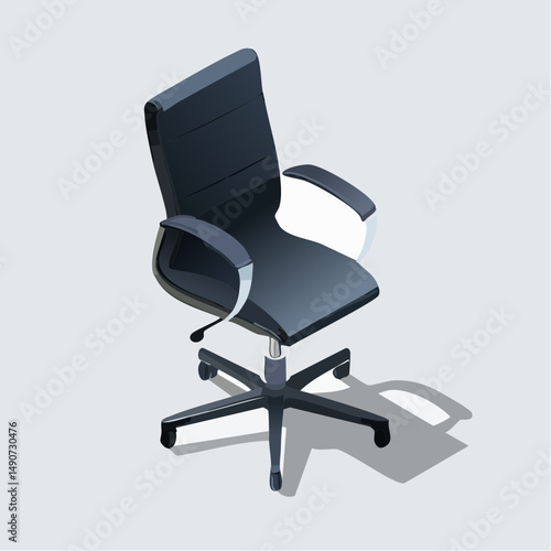 Isometric Black Office Chair on Gray Background