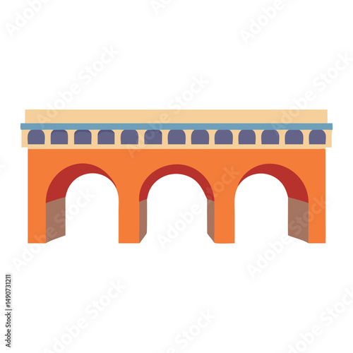 Colorful Arch Bridge Icon, Flat Design Classical Viaduct Vector Illustration 