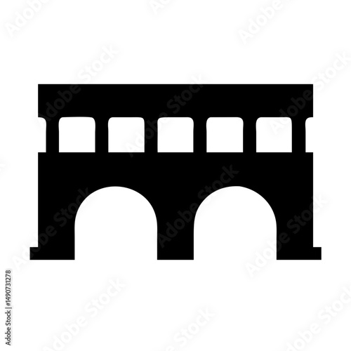 Classical Viaduct Bridge Icon , Ancient Stone Arch Bridge Vector Illustration