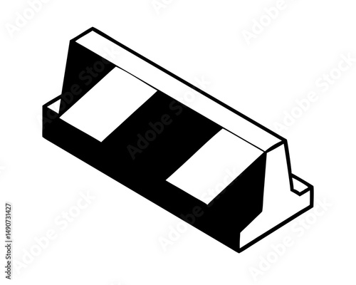 Isometric Road Divider Icon , Black Concrete Barrier Vector Illustration