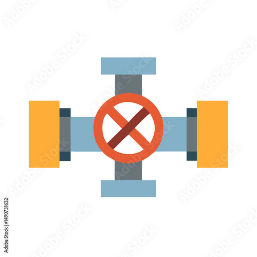 Pipeline Valve with Stop Sign Icon for Industrial Gas and Water Systems