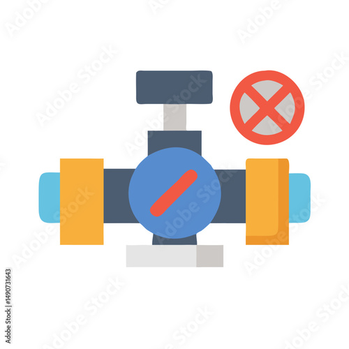 Pipeline Valve with Stop Sign Icon for Industrial Gas and Water Systems