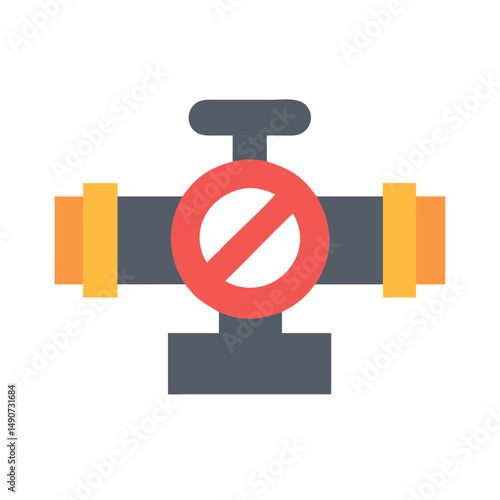 Pipeline Valve with Stop Sign Icon for Industrial Gas and Water Systems