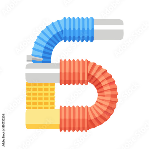 Colorful Flexible Corrugated Pipe System Icon for Plumbing and Industrial Applications