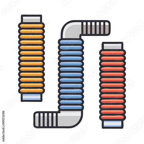 Colorful Plumbing Corrugated Flexible Pipes and Tubes Illustration