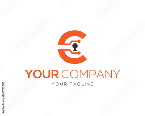 Modern security logo vector template featuring abstract lock icon embedded in a digital letter C design